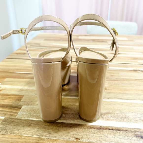 Stuart Weitzman Miami Patent Leather Adobe Nude Strappy Platform Sandals Size 9 - Picture 9 of 10